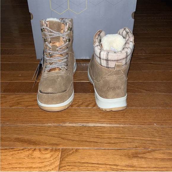 Khombu Sterling Faux Shearling Lined Boots Brown Leather Women’s 11 Plaid Trim - Picture 5 of 8